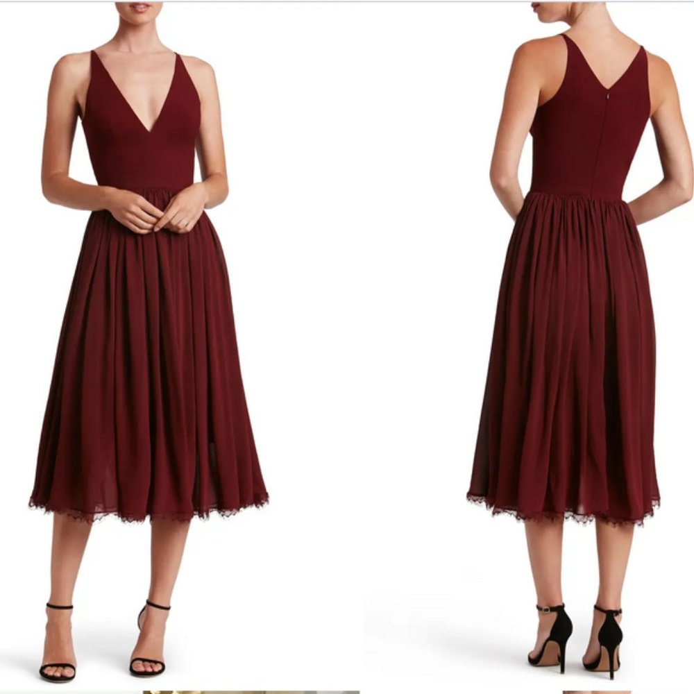 Dress the Population Alicia Mixed Media Midi Dress Size: L